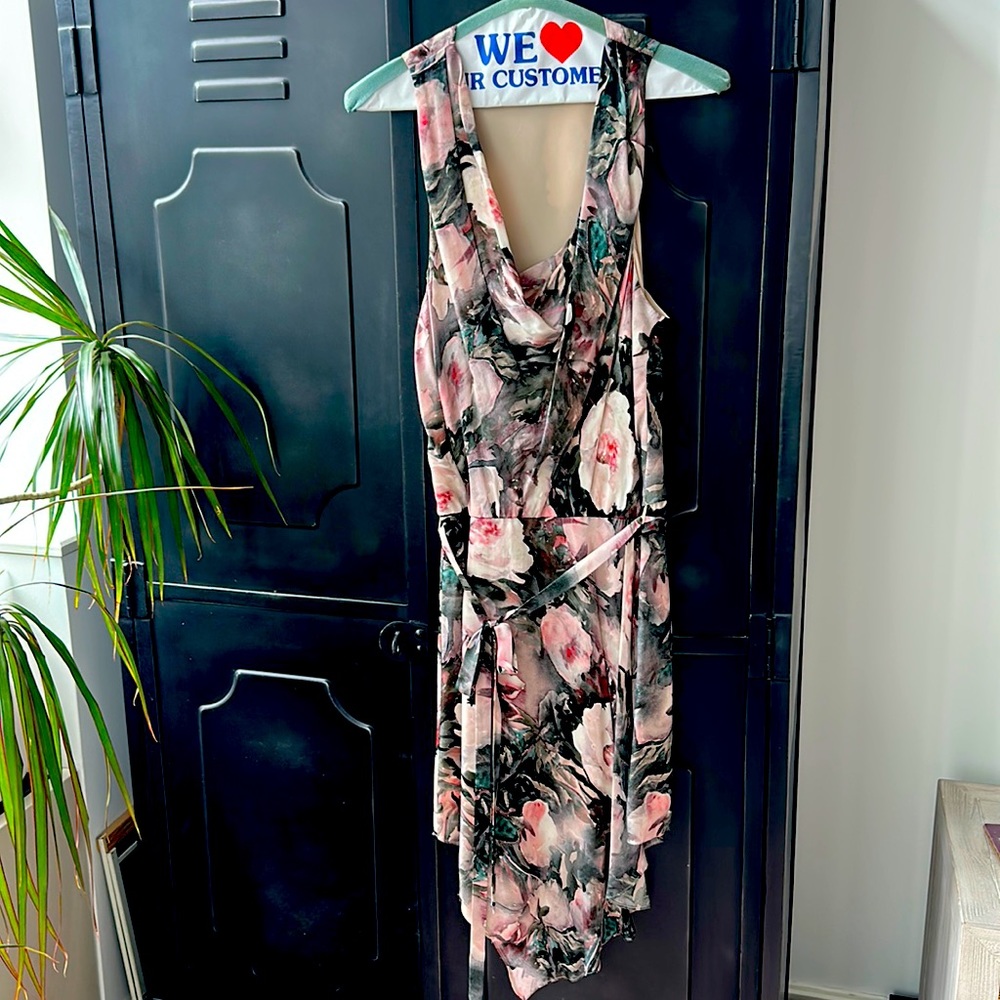 Haute Hippie Floral Print 100% Silk Cowl Neck Dress, Sz M
